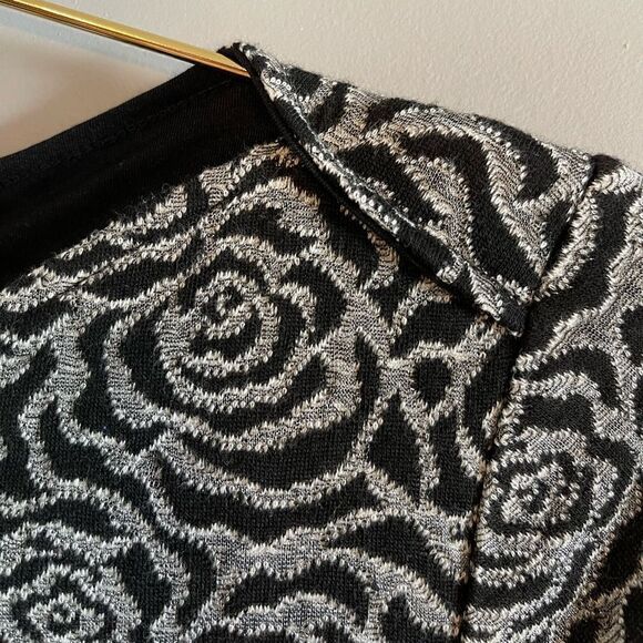 LOFT Outlet Black/Silver/Gray Metallic Rose Print Fit & Flare Mini Dress | SZ 0 - Picture 11 of 12